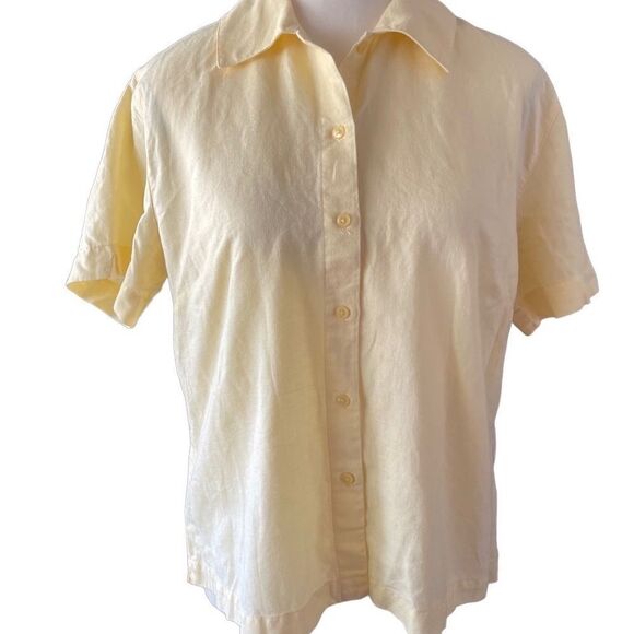 Eddie Bauer Tops - Eddie Bauer womens 100% linen short sleeve button down yellow blouse size M